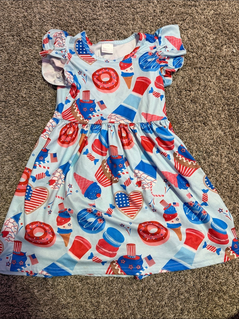 Girls' Festive Blue & Red Cotton Dress